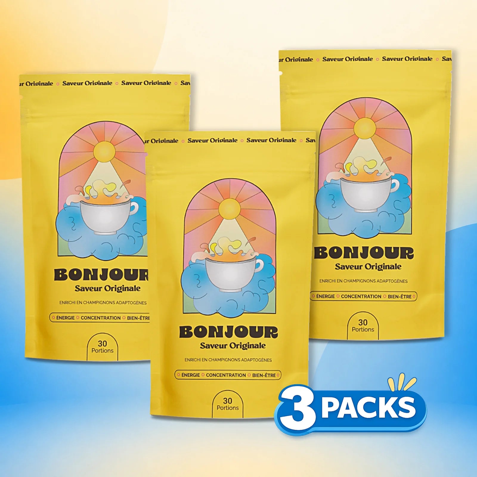 Bonjour Original Trio Pack – Functional Mushroom Drink (90 Servings)