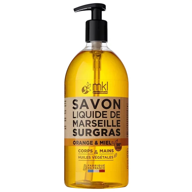 MKL GREEN NATURE - Savon Liquide de Marseille Nature Verte aux Huiles Essentielles de Lavande, Miel et Huile d'Argan - Un Bien-être Relaxant pour Votre Peau ! 🌿💧