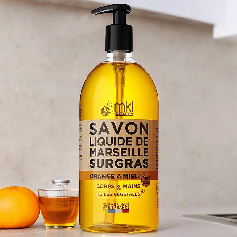 MKL GREEN NATURE - Savon Liquide de Marseille Nature Verte aux Huiles Essentielles de Lavande, Miel et Huile d'Argan - Un Bien-être Relaxant pour Votre Peau ! 🌿💧