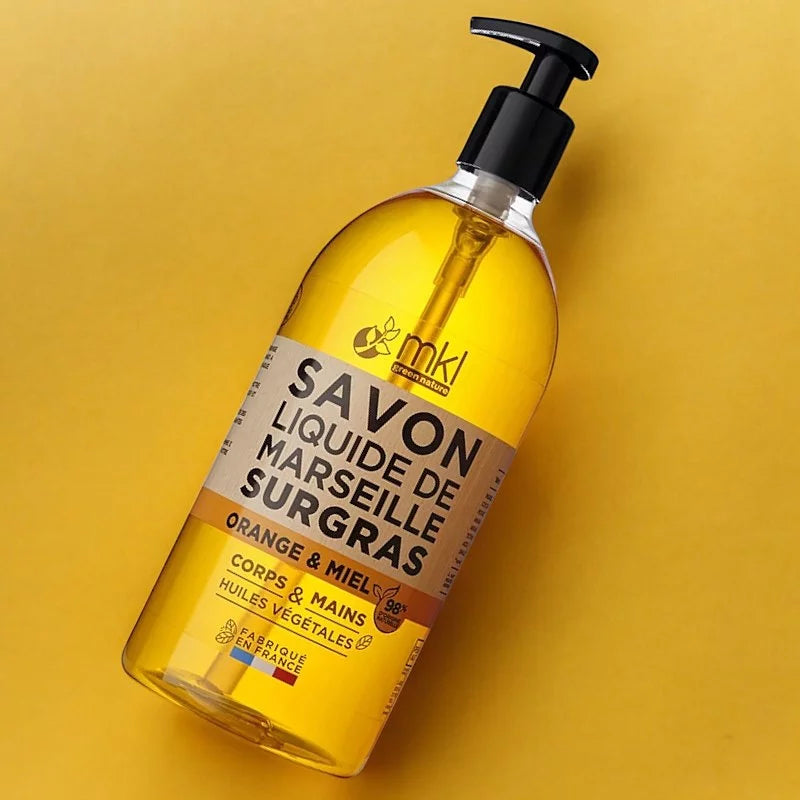 MKL GREEN NATURE - Savon Liquide de Marseille Nature Verte aux Huiles Essentielles de Lavande, Miel et Huile d'Argan - Un Bien-être Relaxant pour Votre Peau ! 🌿💧