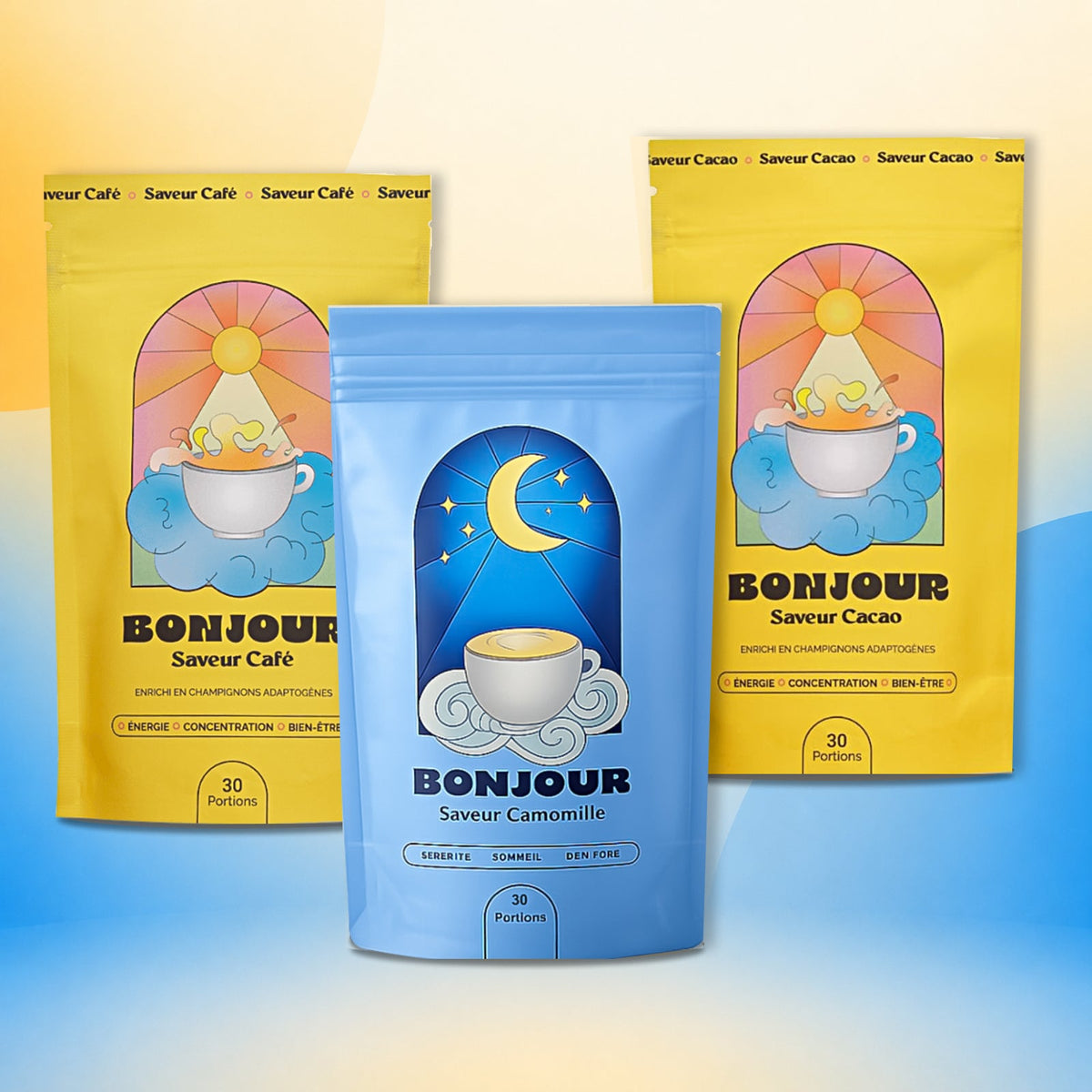 Bonjour Daily Ritual Trio Pack – Cacao + Café + Camomille