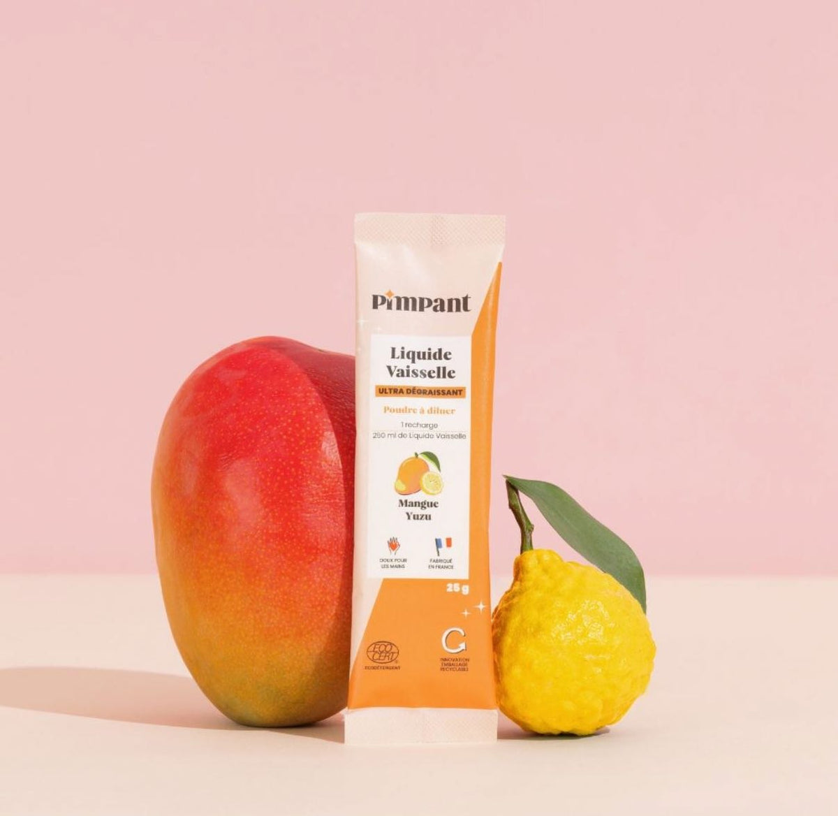 Bâtonnet de recharge de savon à vaisselle en poudre Mangue et Yuzu (25g) – Certifié Ecocert