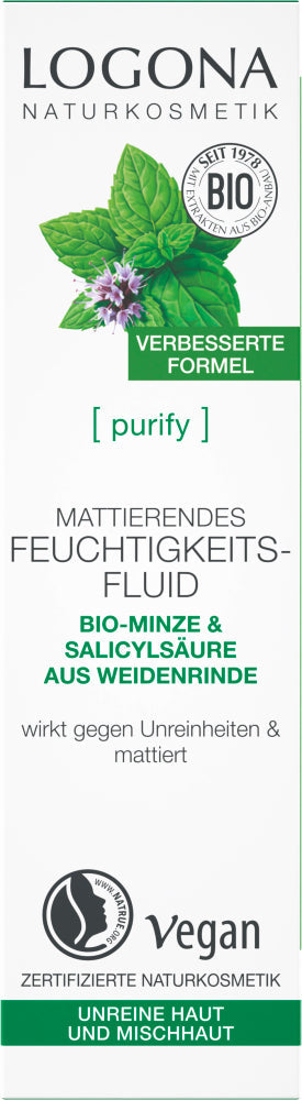 LOGONA PURIFY Mattifying Moisturizing Fluid organic mint & salicylic acid from willow bark