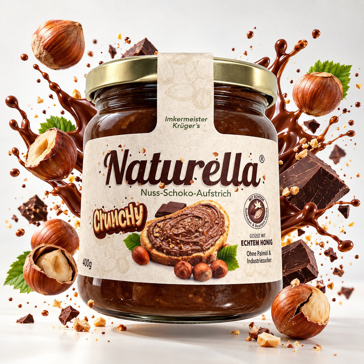 Naturella 400g Chocolate-Hazelnut Spread with Honey – CRUNCHY