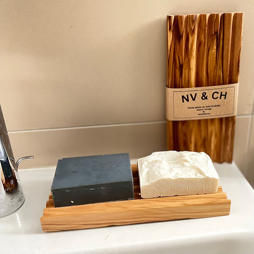 Wooden Zigzag Olive Wood Soap Holder 2 Soaps