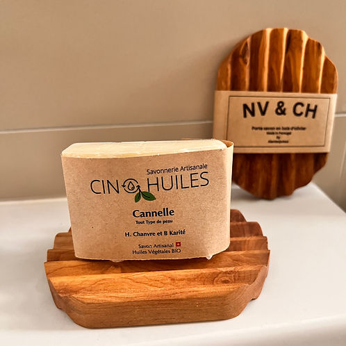 Porte-savon ovale en bois d'olivier zigzag
