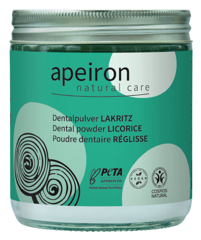 APEIRON Dental powder, licorice, refill glass