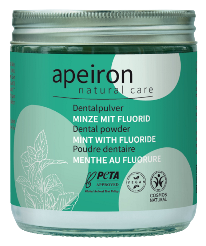 APEIRON Dental powder, mint + Fluorid, refill glass