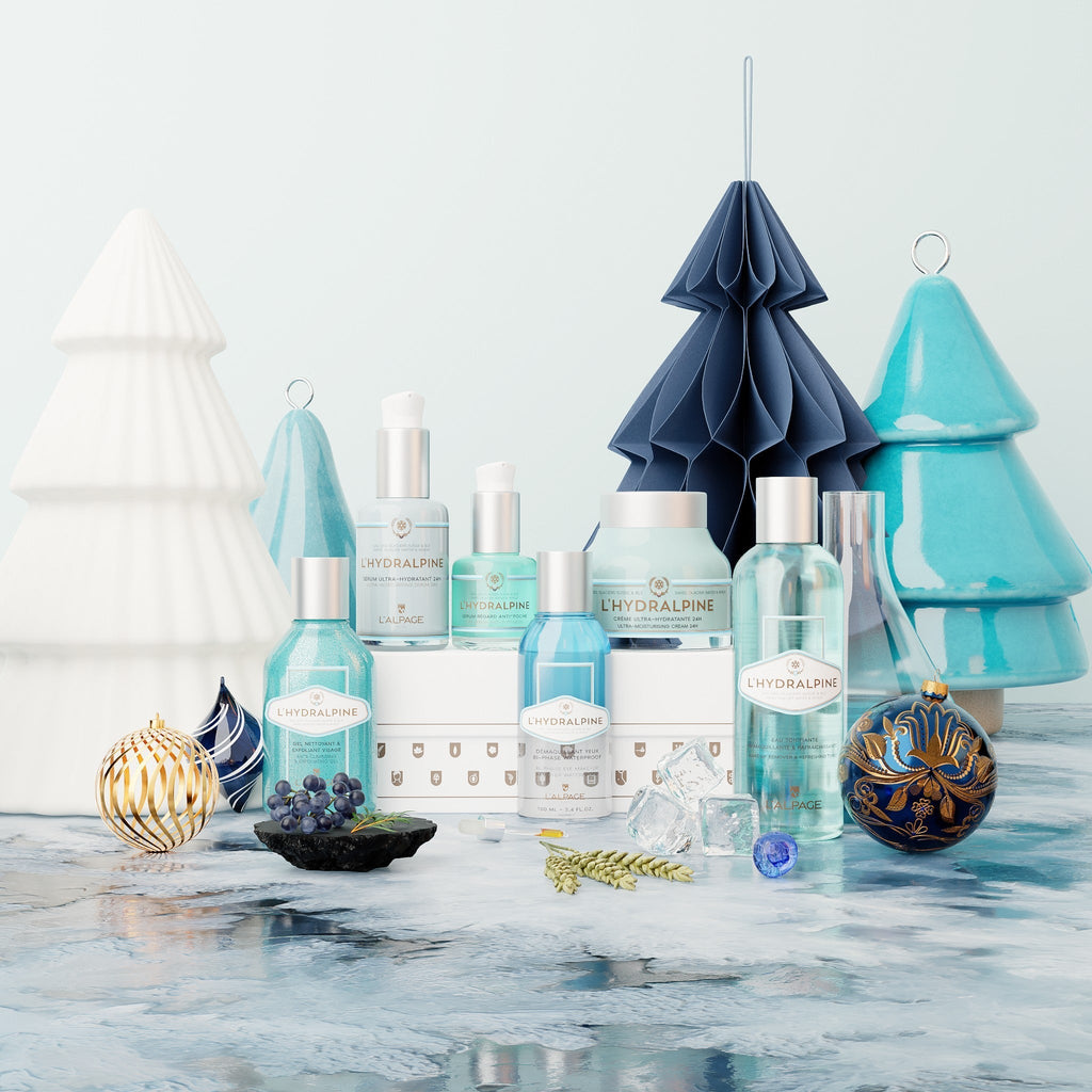 Coffret cadeau ultime L'HYDRALPINE : Crème Hydratante 24h + Sérum Visage Hydratant 24h + Sérum Anti-Poches + Démaquillant Bi-Phase + Eau Tonifiante + Gel Nettoyant Exfoliant