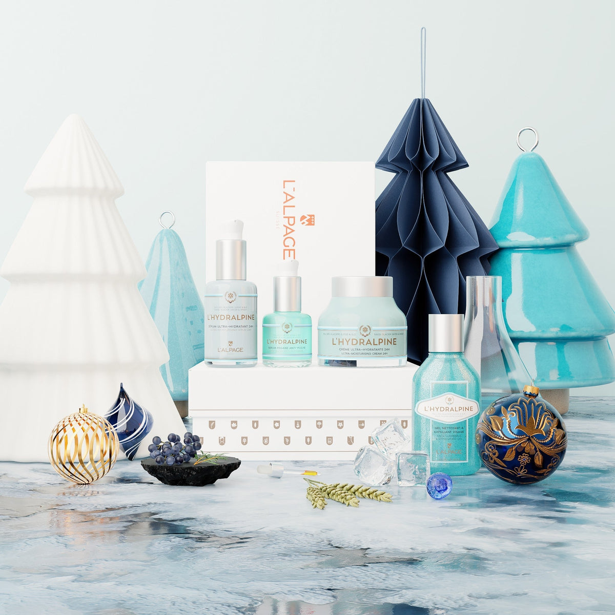 24-Hour Moisturizing Face Cream and Serum Gift Set + Anti-Puffiness Eye Serum + Exfoliating Cleansing Gel L'HYDRALPINE