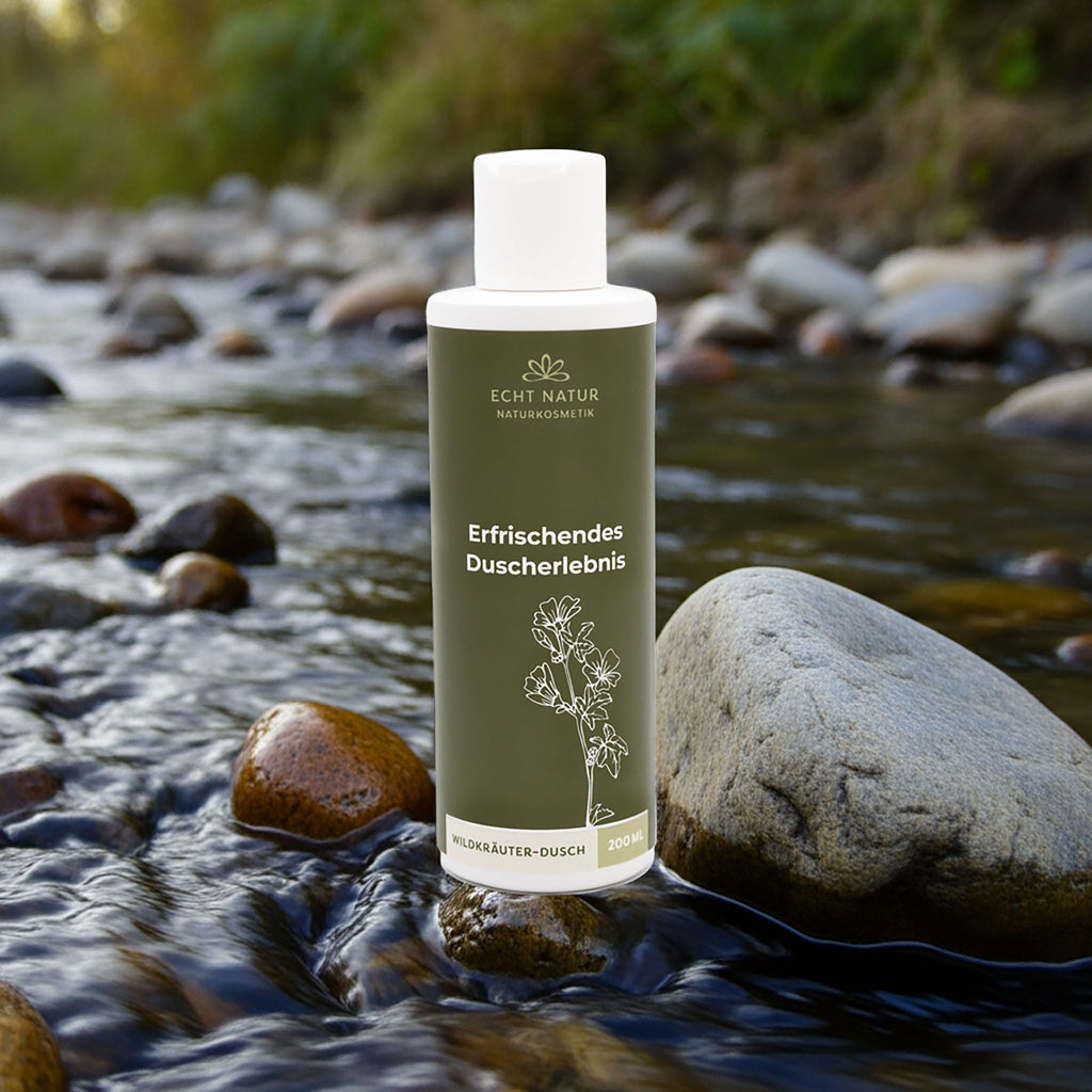 ECHT NATUR Wildkräuter-Dusch Bundle – 200ml Flasche + 1000ml Nachfüllpack