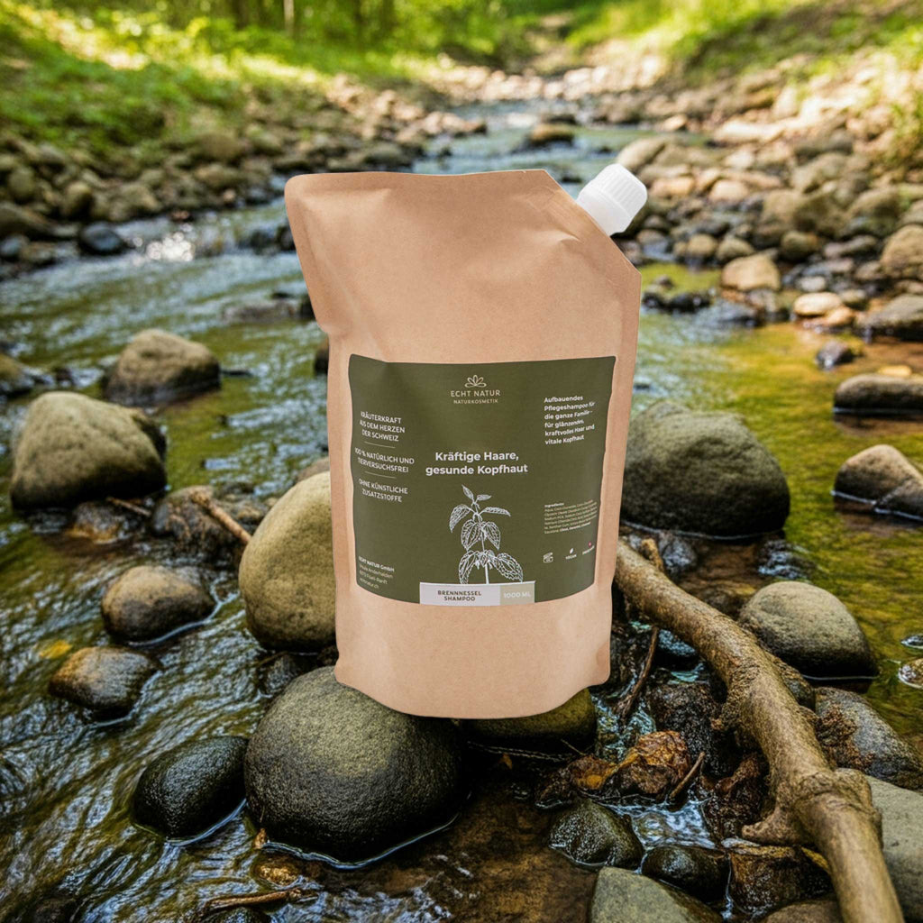 Lot shampoing ECHT NATUR à l'ortie – Bouteille 200 ml + Recharge 1000 ml