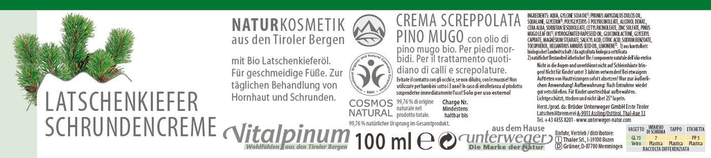 Crème anti-crevasses Latschenkiefer pour peaux gercées et pieds secs – Crème pieds Unterweger 100ml