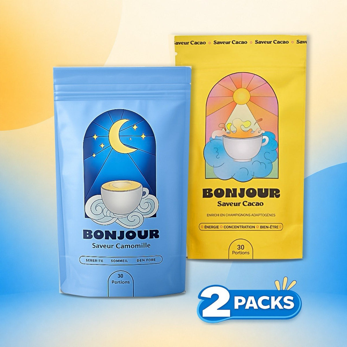 Bonjour Duo Cacao & Camomile | Caffeine-Free Wellness Drinks