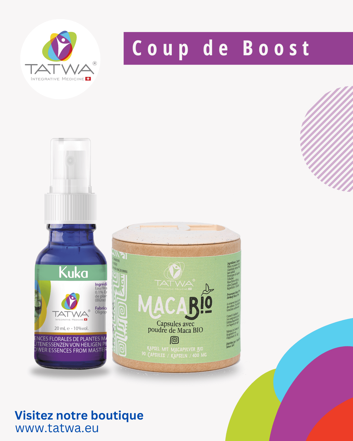 Coup de Boost Naturel | Énergie, vitalité et motivation - Kit avec essences florales et maca bio.