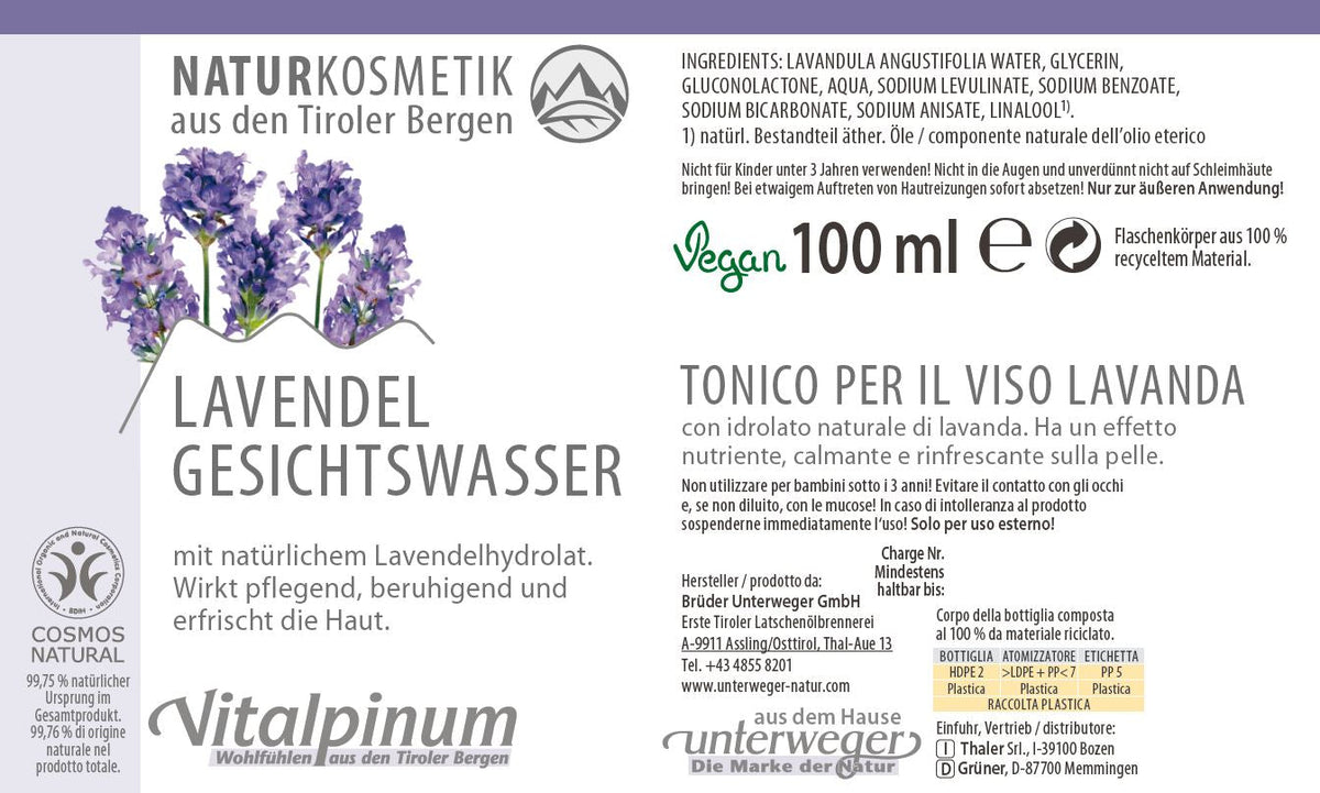 Bio Lavendel Gesichtswasser Unterweger – Naturkosmetik zur Erfrischung & Entspannung empfindlicher Haut