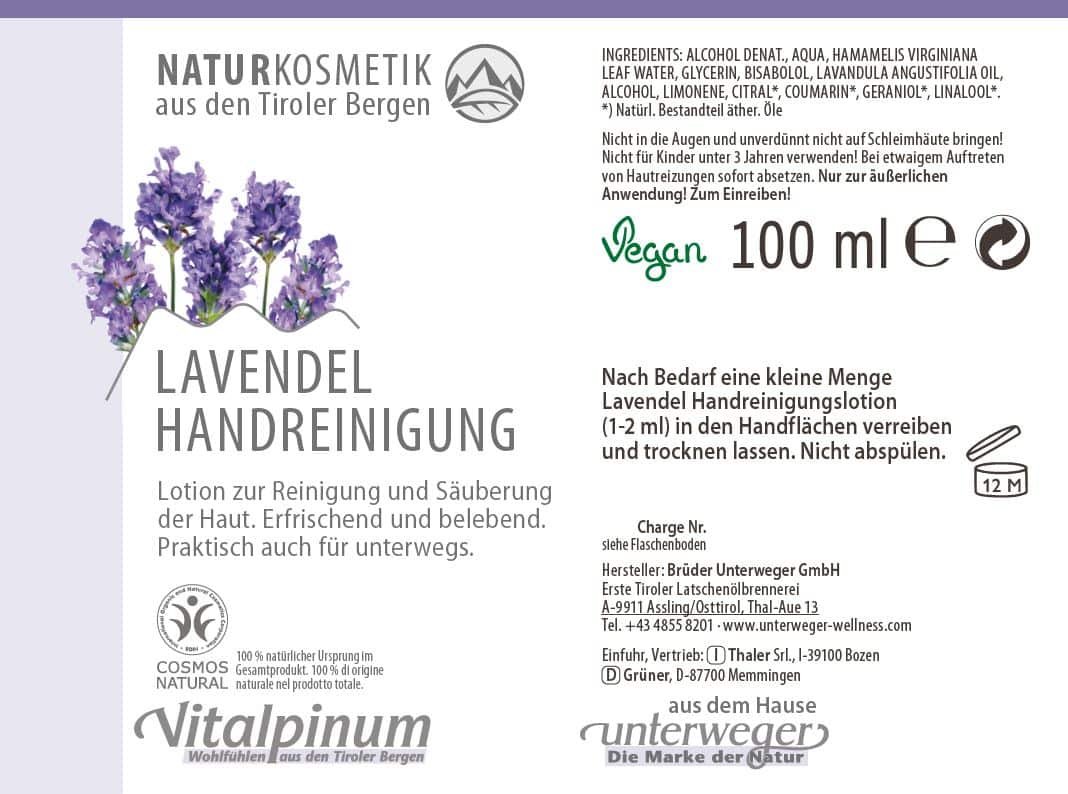 Lotion Nettoyante pour les Mains Lavendel Unterweger – Cosmétique Naturelle pour un Nettoyage Hygiénique