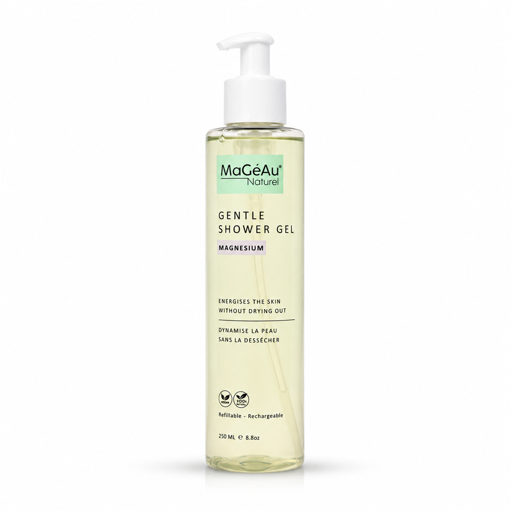 Bottle of MaGeAu Gentle Shower Gel on a white background