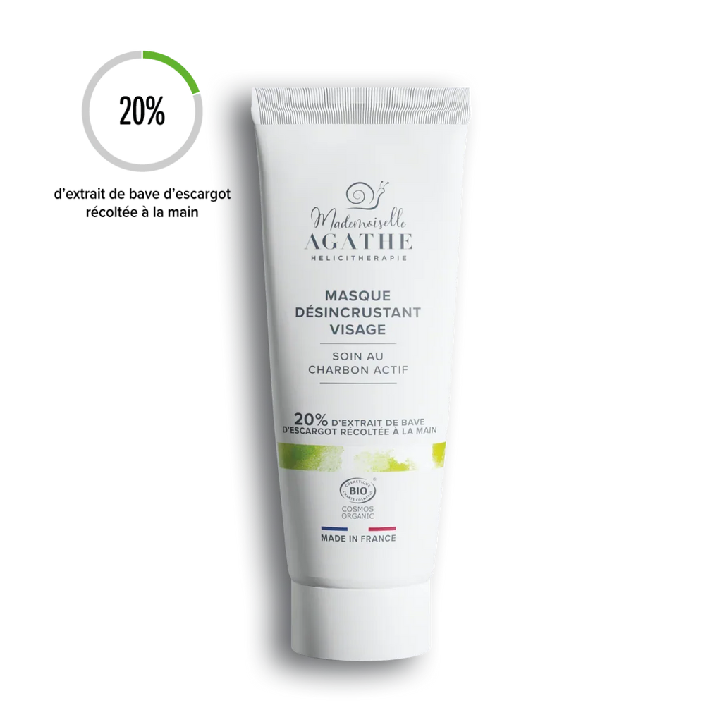 Masque au charbon actif à la bave d'escargot certifié bio - désincrustant & purifiant