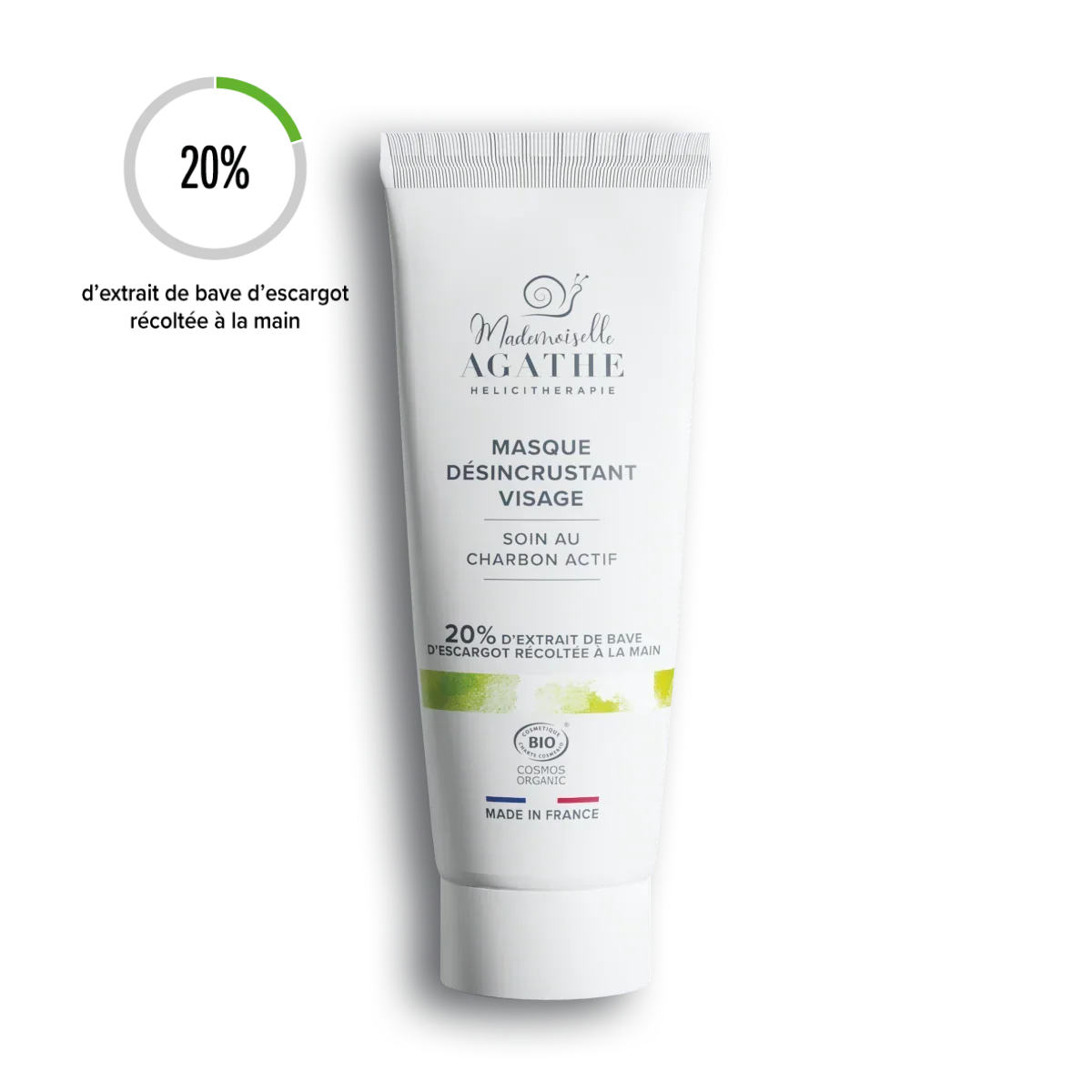 Masque au charbon actif à la bave d'escargot certifié bio - désincrustant & purifiant