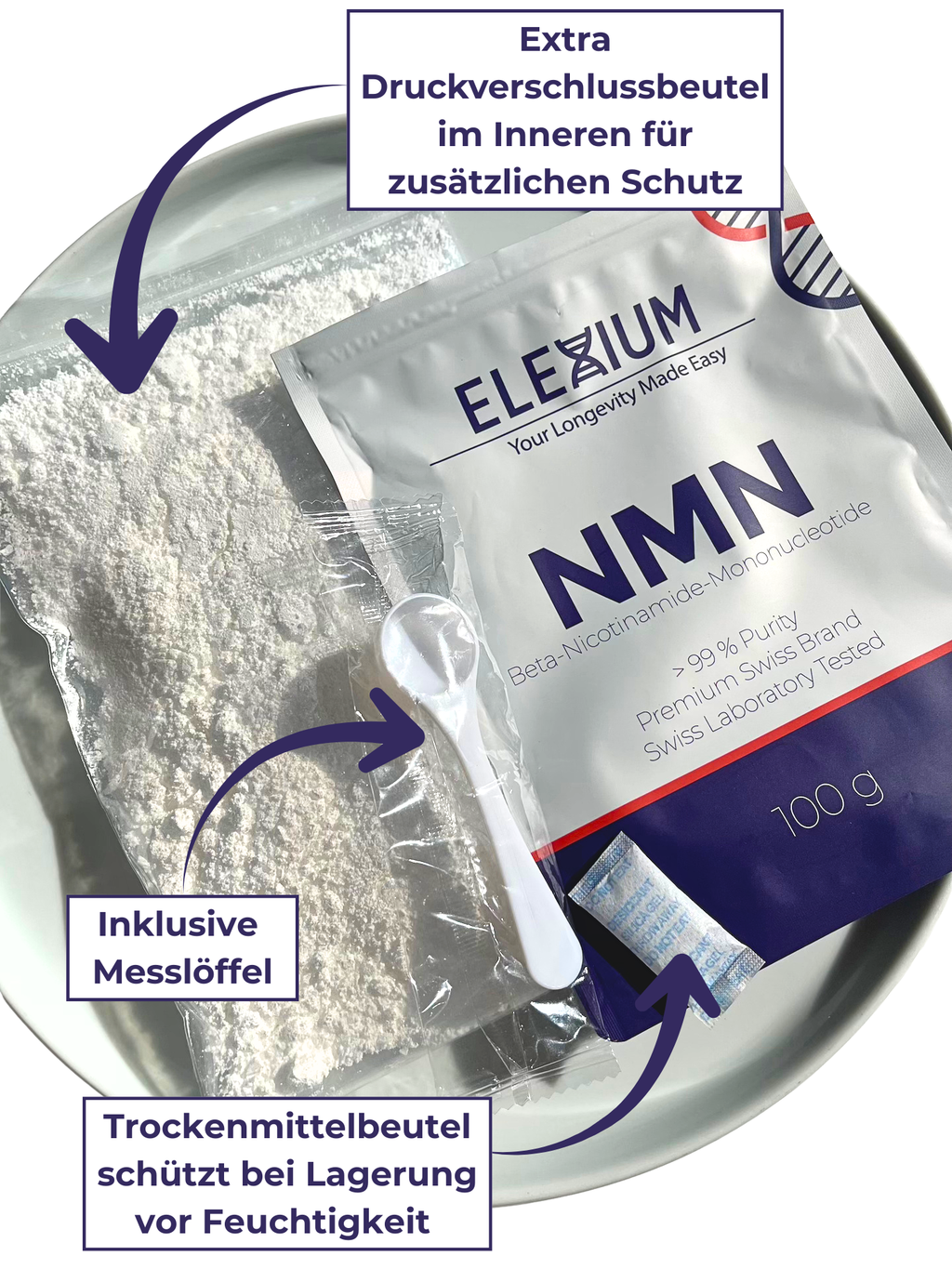 Uthever® NMN Pulver 3 x 25g | Nicotinamid Mononukleotid mit >99 % Reinheit – Laborgeprüft – Swiss Quality