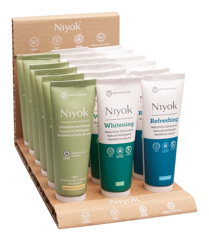 NIYOK display for 18 toothpastes