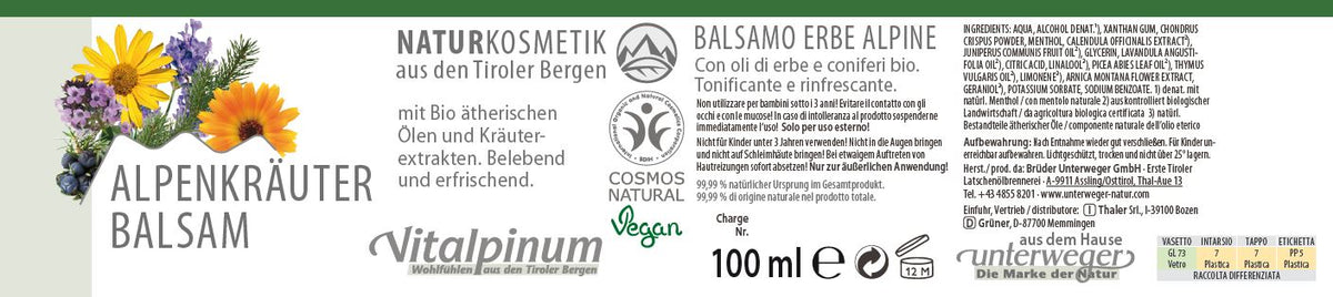 Baume aux herbes alpines pour les tensions musculaires – pour les muscles fatigués avec arnica et herbes | Unterweger