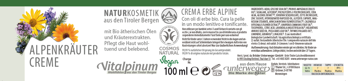 Crème aux herbes des Alpes pour les tensions musculaires – à l'arnica et à l'épicéa pour les muscles fatigués | Unterweger
