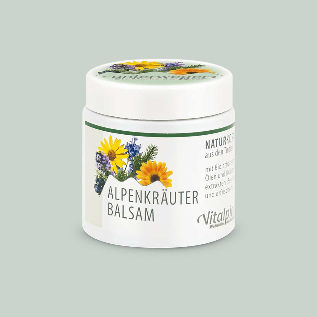 Baume aux herbes alpines pour les tensions musculaires – pour les muscles fatigués avec arnica et herbes | Unterweger