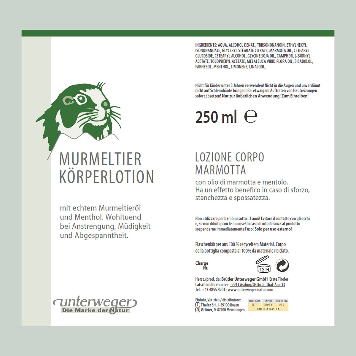 Murmeltier Körperlotion mit Murmeltieröl – Pflege für Muskeln & verspannte Haut | Unterweger
