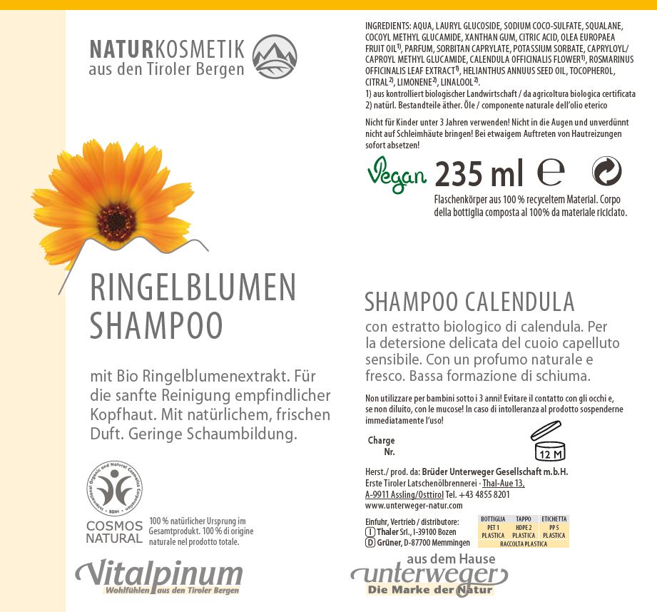 Shampooing Calendula – pour cuir chevelu sensible et irrité | Unterweger