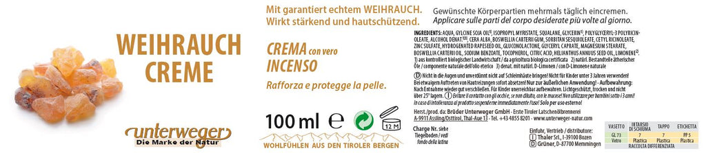 Crème d'encens Unterweger – Cosmétique naturelle à l'extrait d'encens, soin fortifiant et protecteur pour la peau