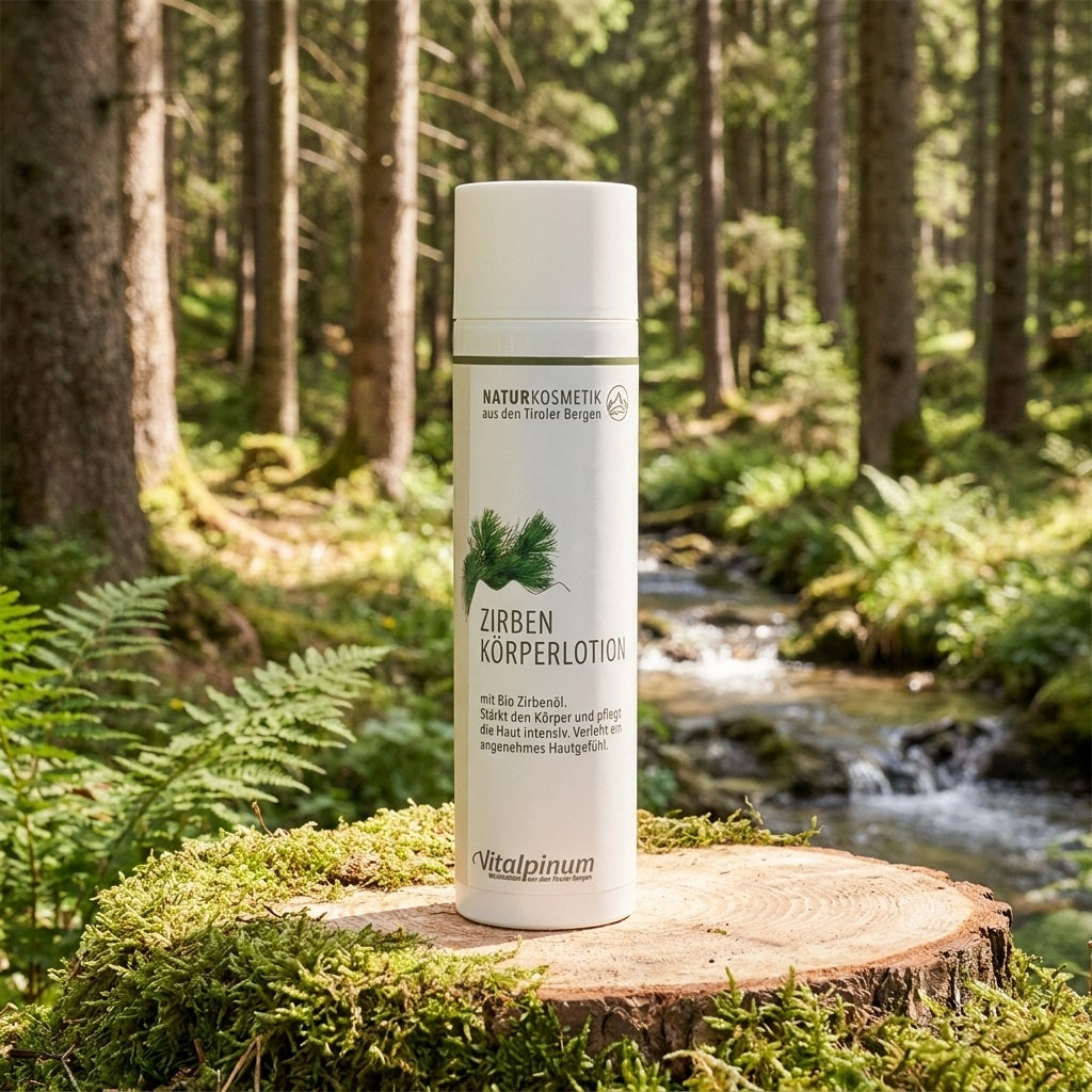 Lait corporel au pin cembro Unterweger – des cosmétiques naturels végétaliens pour une agréable sensation sur la peau