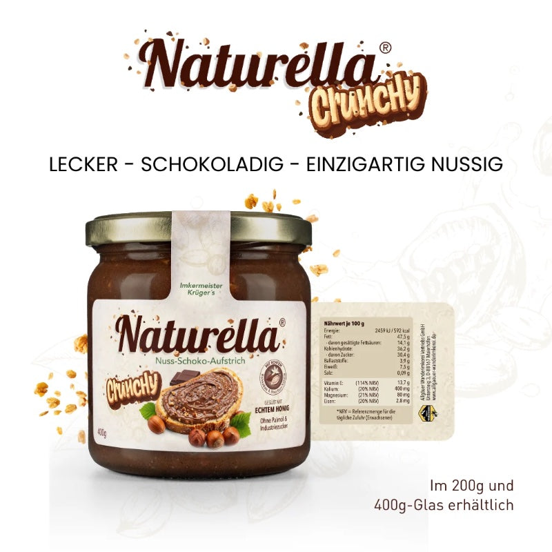 Naturella Crunchy 200g, Chocolate-Hazelnut Spread with Honey