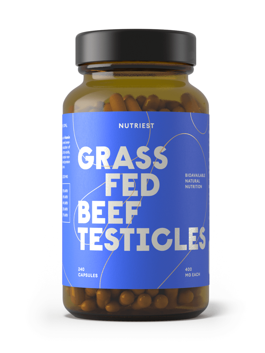 Testicules de bœuf nourri à l'herbe biologiques déshydratés (testicules de taureau) en capsules pratiques
