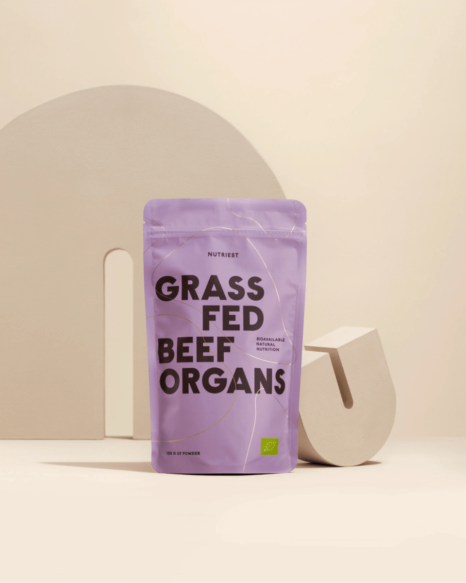 Poudre de mélange d'organes de bœuf biologique nourri à l'herbe
