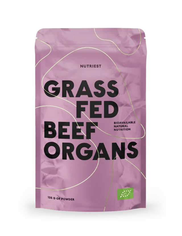 Poudre de mélange d'organes de bœuf biologique nourri à l'herbe