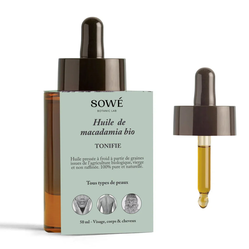 Huile de macadamia BIO pressée à froid - Pour le corps et cheveux