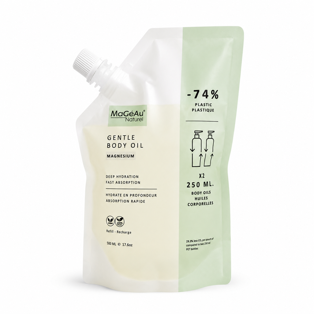 Magéau Naturelle Gentle Body Oil refill packaging on a white background